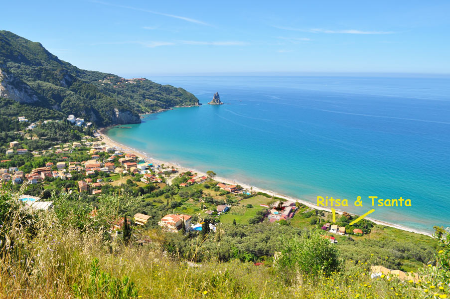 The 2 small cottages at Agios Gordios beach in Corfu